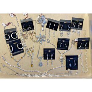 Silver Metal Fashion Costume Jewelry Necklace Earrings Bracelet Lot NWT 22+ pcs